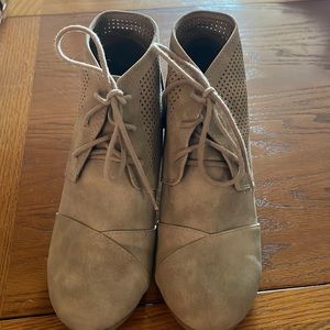 Tan wedge bootie, worn twice, size 8, $7